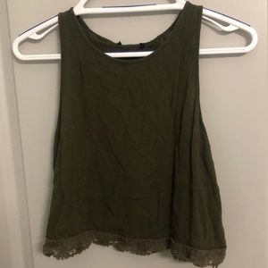 Lace trim olive crop top